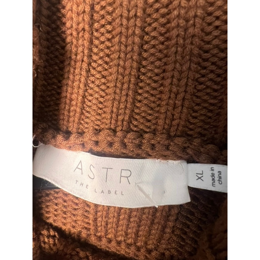 ASTR The Label Cold Shoulder Sweater‎ Wm XL Brown Checkerboard Knit AT17528 Cozy - Picture 3 of 5